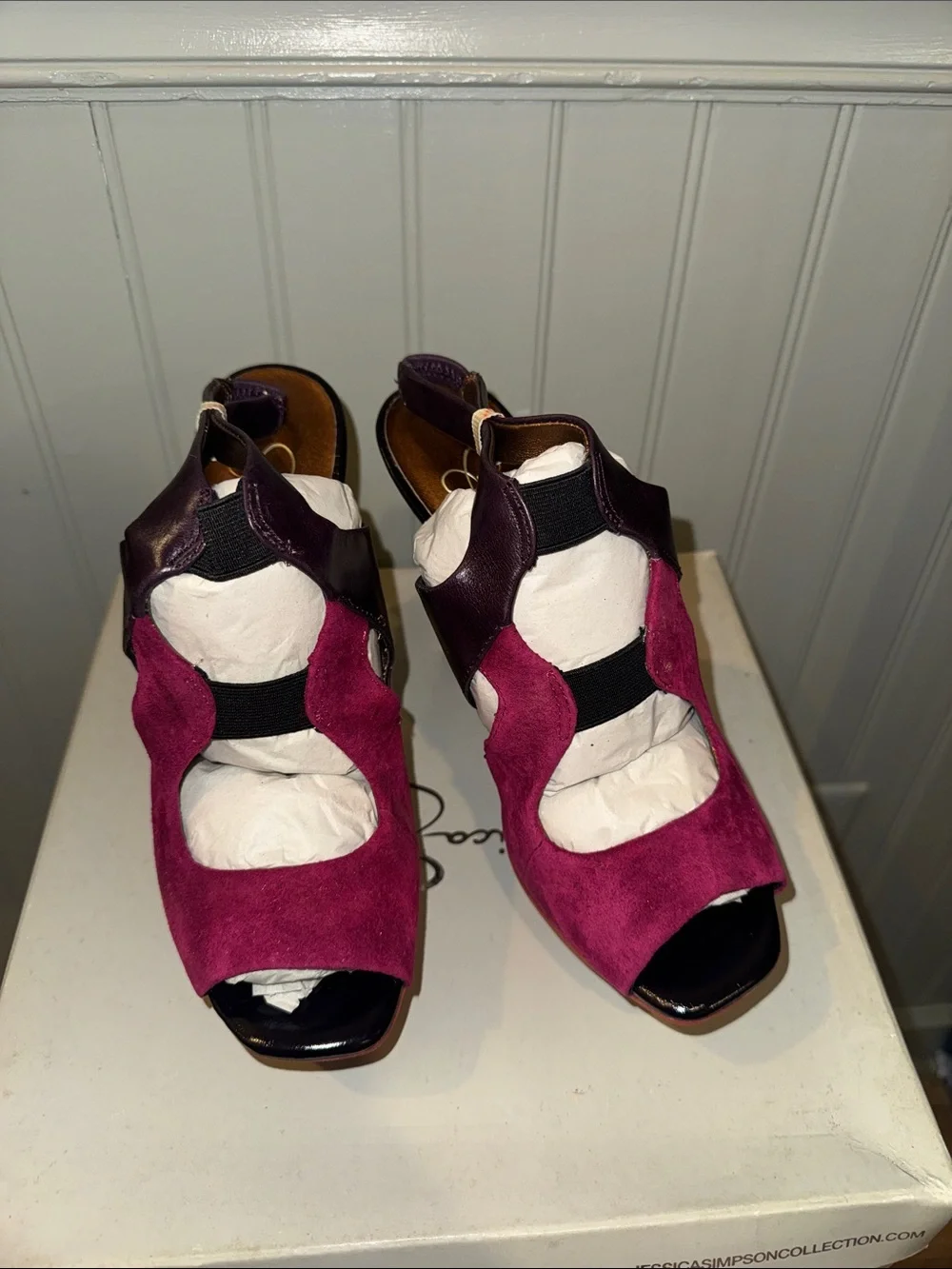 Jessica‎ Simpson Bendie cranberry/maya nubuck Platform Peep-Toe Heels new Sz 8